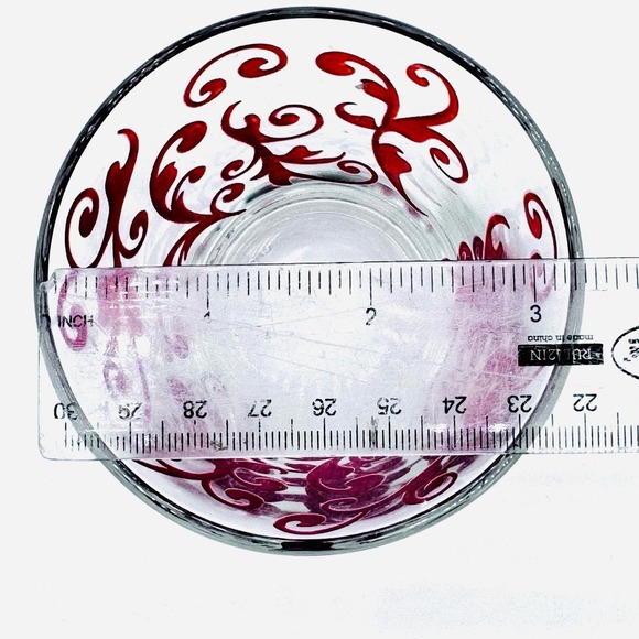 Set of 4 Vintage Cerve Italy‎ Drink Lowball Glasses Red Swirl Pattern MCM 3.25” - Picture 10 of 10